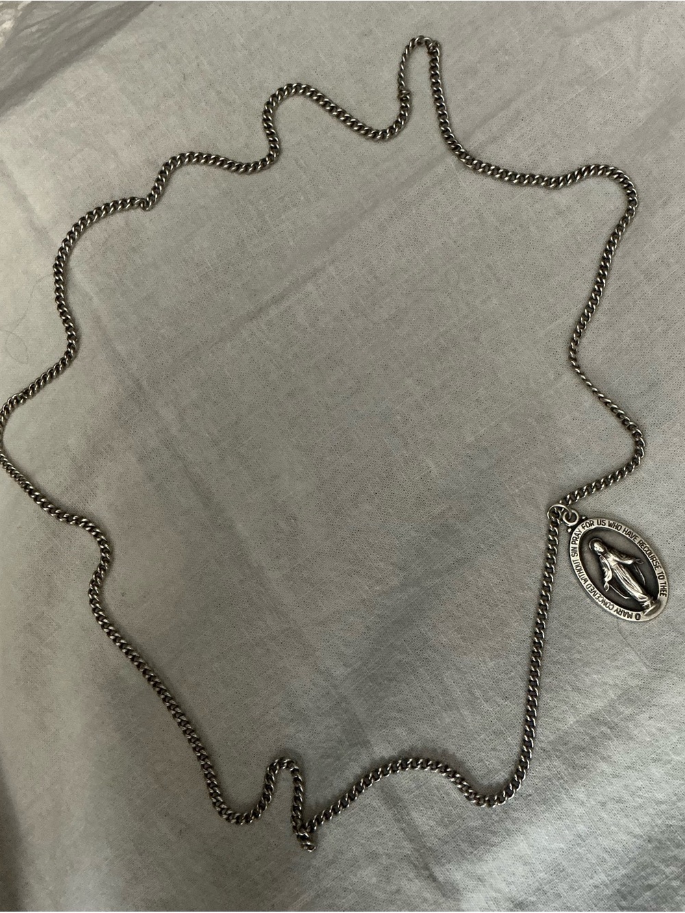 Vintage Signed Bliss Sterling Miraculous Mary Necklace With 27” Continuous Chain